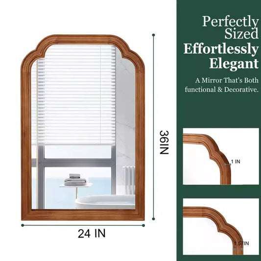 Miroir Décoratif Mural PexFix 24 x 36 à Coins Arrondis avec Cadre en Bois Massif, Style Ferme Moderne, Pour Chambre, Salle de Bain, Salon, Entrée, Marron