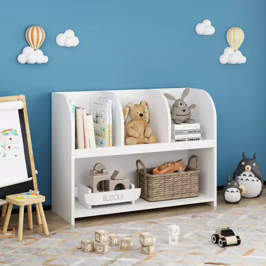 Bibliothèque pour enfants Whisen avec 4 compartiments, étagère de rangement, présentoir de rangement, étagère, organiseur de jouets - Blanc