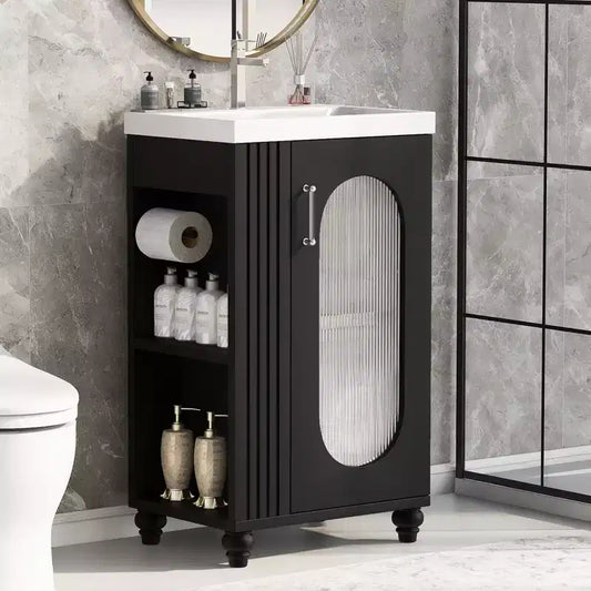 Meuble-lavabo de salle de bain de 20 po avec évier, meuble-lavabo autoportant avec lavabo en céramique, ensemble combiné d'armoires de rangement avec étagères réglables