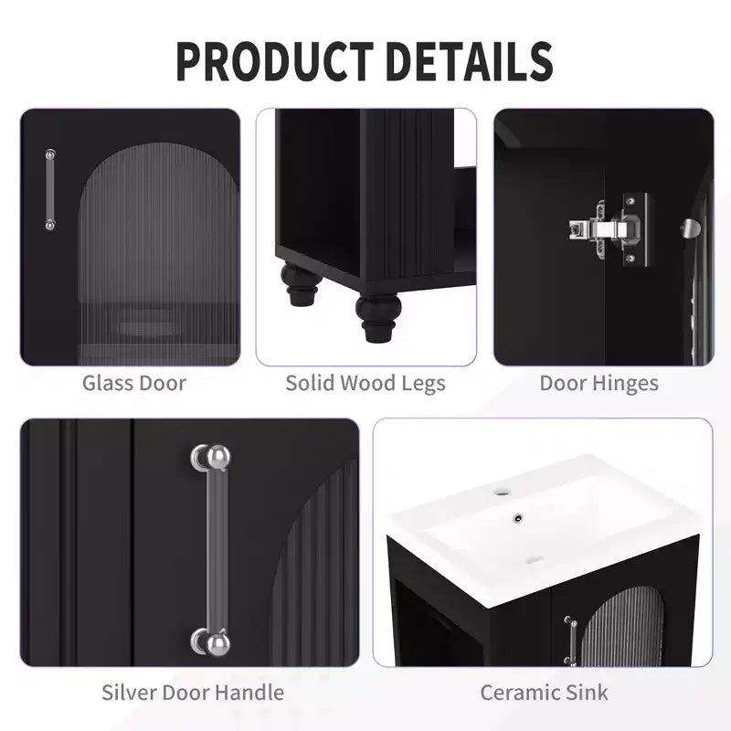 Meuble-lavabo de salle de bain de 20 po avec évier, meuble-lavabo autoportant avec lavabo en céramique, ensemble combiné d'armoires de rangement avec étagères réglables