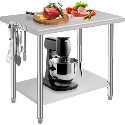 Table de travail de préparation de cuisine commerciale 36*24*35 pouces avec étagère inférieure réglable, table de service en acier inoxydable pour restaurant, garage, hôtel, bord arrondi