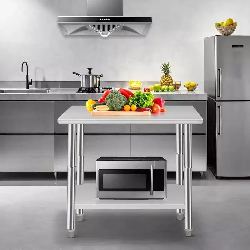 Table de travail de préparation de cuisine commerciale 36*24*35 pouces avec étagère inférieure réglable, table de service en acier inoxydable pour restaurant, garage, hôtel, bord arrondi