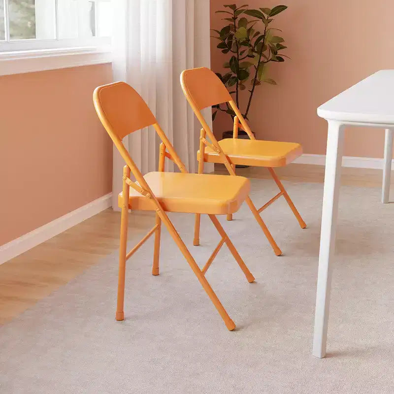 Coolmee Lot de 4 chaises pliantes en métal, ensemble de 4 chaises pliantes portables avec cadre entièrement en acier, pliables et empilables pour le bureau, la maison et l'extérieur