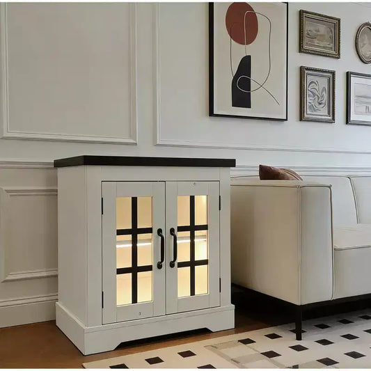 Buffet de rangement avec portes vitrées et prise de courant pour cuisine, bar à café, salon
