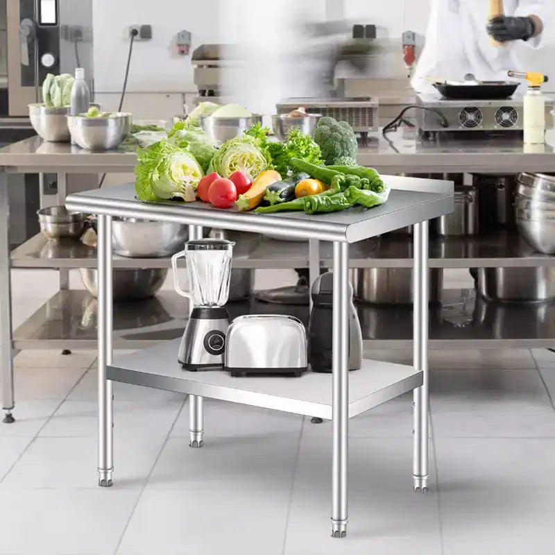 Table de préparation et de travail en acier inoxydable COZONY avec dosseret, table commerciale robuste avec étagère inférieure réglable pour cuisine, restaurant, entreprise