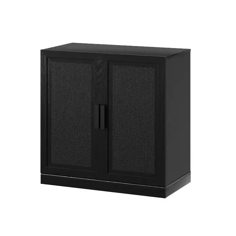 PexFix 31 Buffet Modulable avec Rangement, Meuble de Rangement Ferme Moderne avec Portes en Rotin pour Salon, Cuisine, Salle à Manger, Entrée, Noir