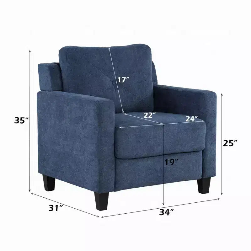 Fauteuil d'appoint Royal Hampton, accoudoir droit, assise en tissu bleu avec dossier capitonné