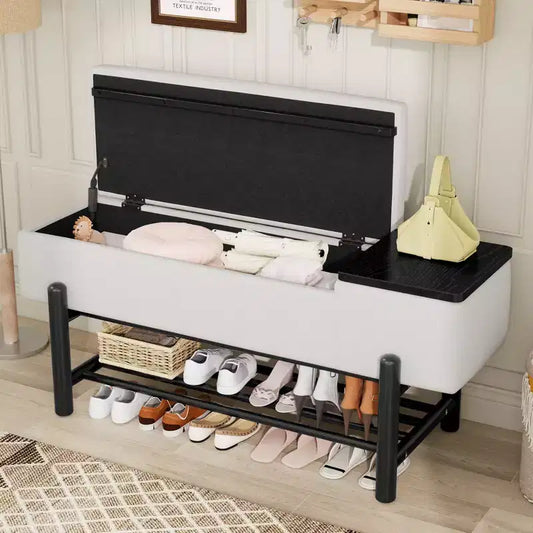 Banc de rangement capitonné GDFStudio Judd Farmhouse avec compartiment caché et pieds en bois d'hévéa