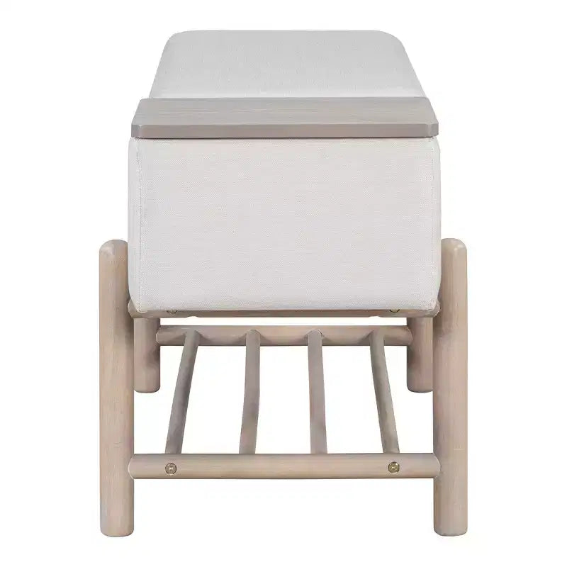 Banc de rangement capitonné GDFStudio Judd Farmhouse avec compartiment caché et pieds en bois d'hévéa