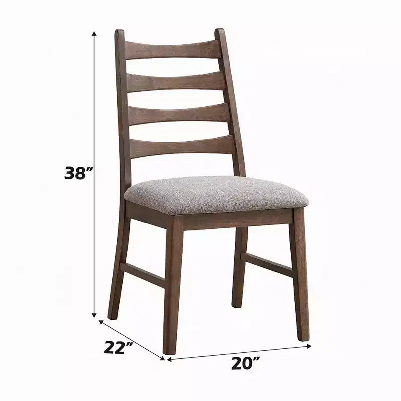 Chaise de salle à manger Royal Hampton, lot de 2, dossier à lattes, assise en lin gris, marron