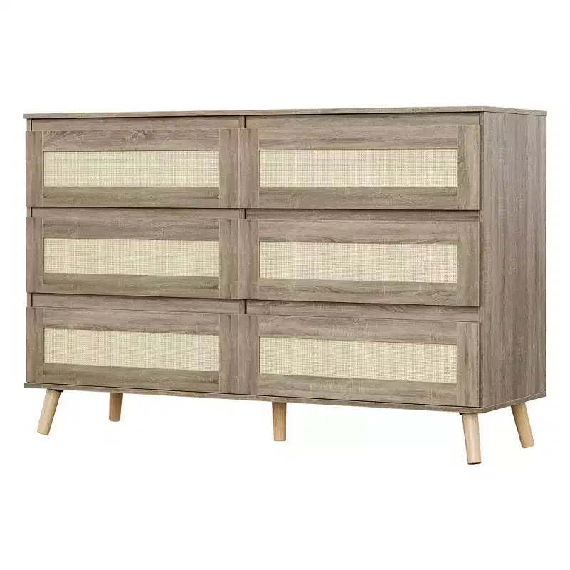Commode à 6 tiroirs en rotin pour chambre à coucher, commodes et chiffonniers en bois, organisateur de rangement moderne style ferme pour placard, entrée, salon