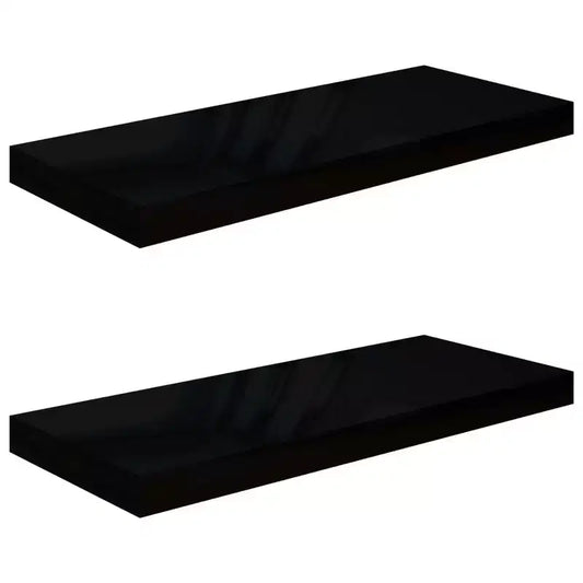 Étagère murale, lot de 2, noir brillant, MDF alvéolé, métal, moyenne