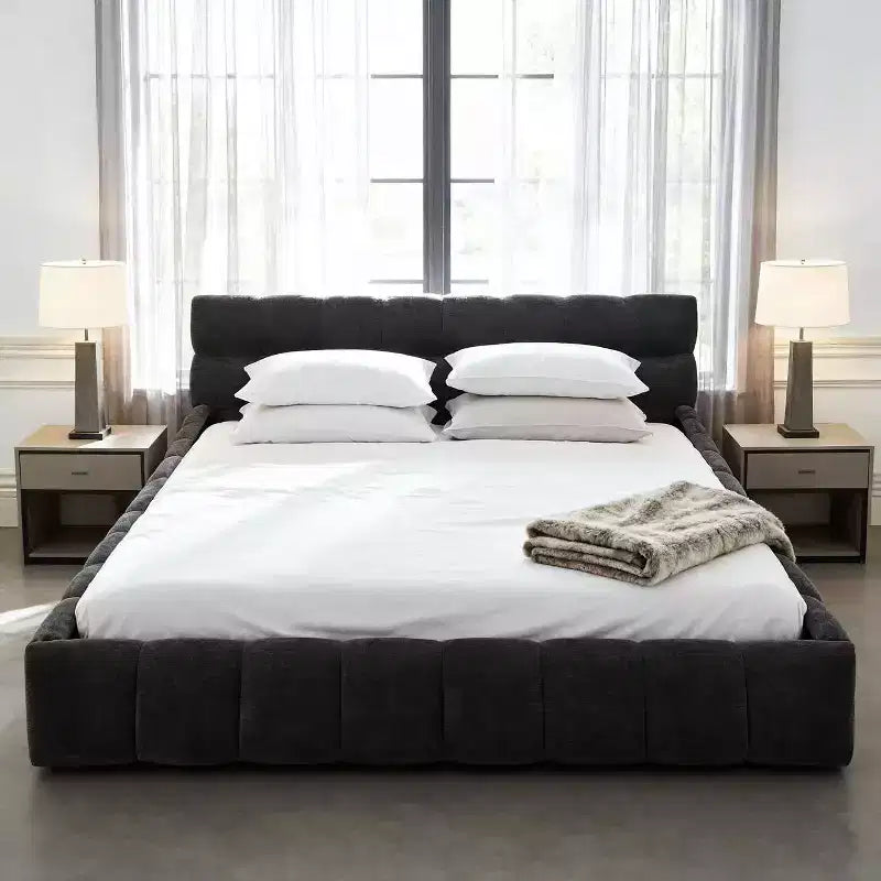 Lit plateforme rembourré Homy Casa avec tête de lit capitonnée, pour chambre à coucher ou chambre d'amis
