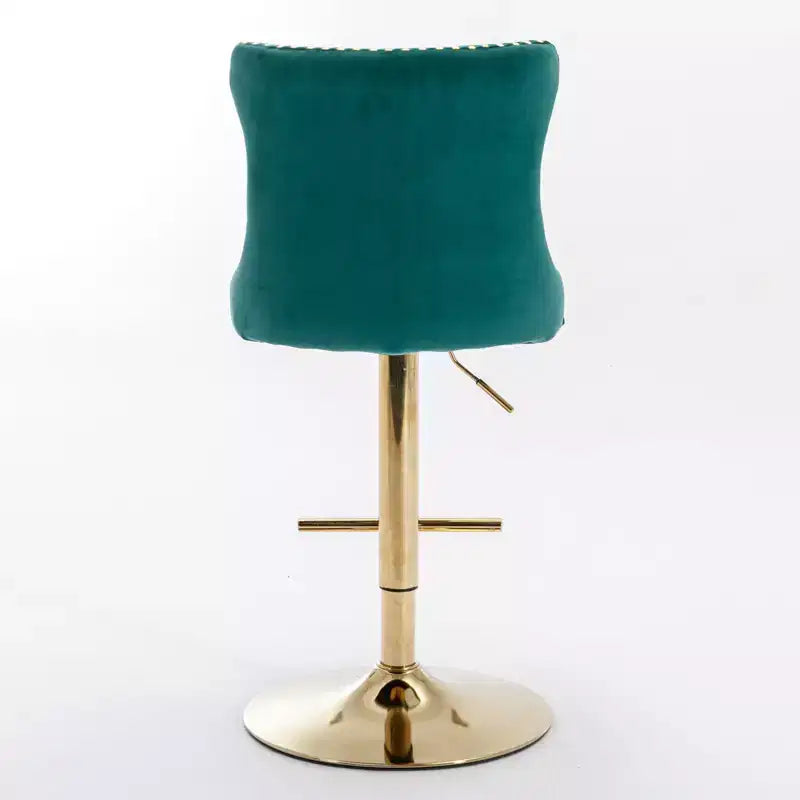 Lot de 2 tabourets de bar pivotants en velours Okak à hauteur réglable, tabourets de bar modernes rembourrés avec base dorée pour pub à la maison