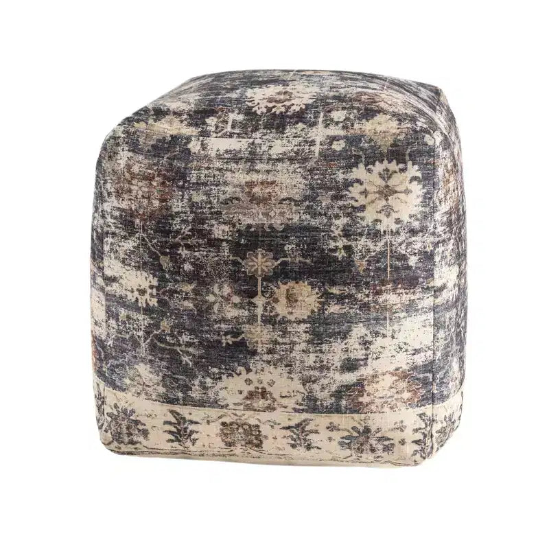 HomeRoots Pouf-ottoman rembourré médaillon bleu marine et marron 18 po