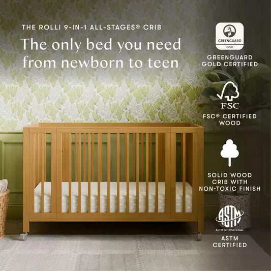Lit de bébé évolutif 9-en-1 Babyletto Rolli avec berceau et kits de conversion pour lit de bambin