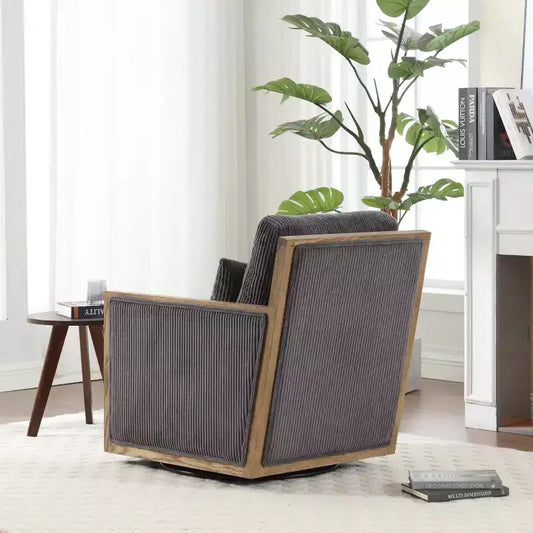 Fauteuil pivotant rond, Fauteuil de salon rembourré en velours côtelé, Chaise de lecture, Canapé simple pour chambre à coucher, appartement ou bureau
