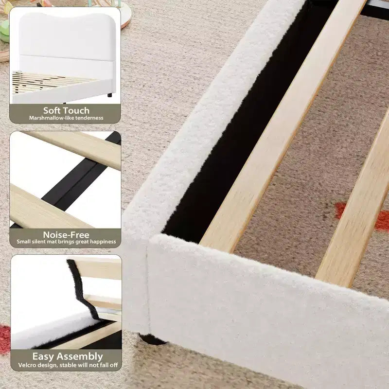 COZONY Cadre de lit plateforme rembourré en velours, design à profil bas avec coins arrondis et support à lattes en bois