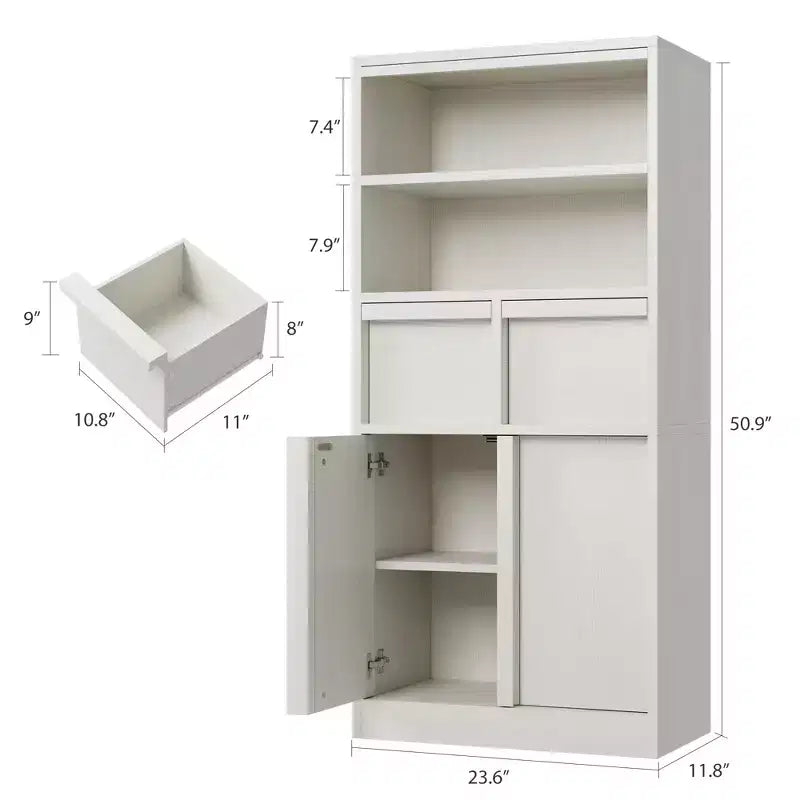 Meuble de rangement haut en bois GustoWave 51, Armoire de salle de bain avec étagères ouvertes, 2 tiroirs et 2 portes