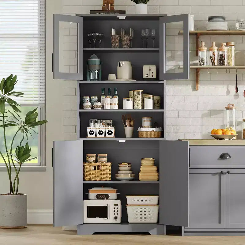 Acekool Armoire de Rangement Haute de 170 cm avec 4 Portes, Étagères Réglables, Meuble Autonome pour Salle de Bain, Cuisine, Salon
