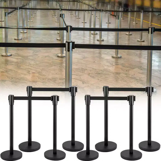 Poteau de guidage VEVOR, ensemble de 8 poteaux de guidage avec ceinture rétractable noire de 2 m, barrière de contrôle de foule noire, noir
