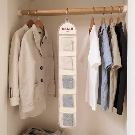 Organisateur mural de rangement Alilang avec poches en filet multiples et motif "HELLO"