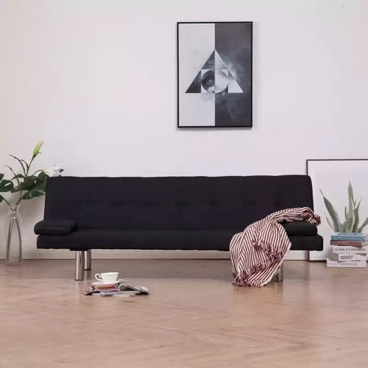 vidaXL Canapé-Lit avec Deux Coussins Tissu Noir