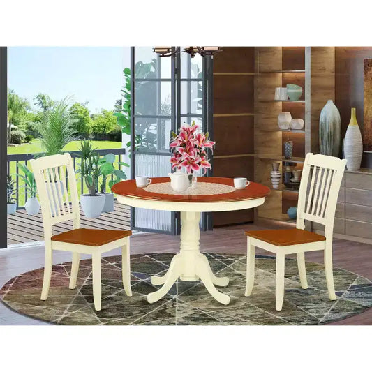 Ensemble de salle à manger rond 3 pièces Table de 107 cm et 2 chaises style toscan