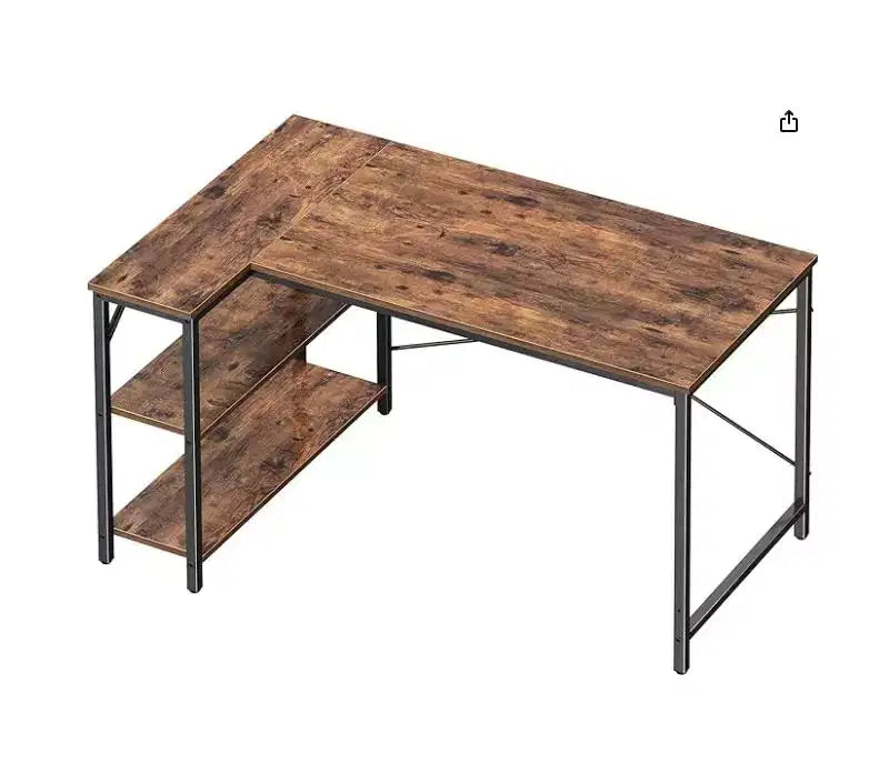 MAYEERTY Bureau d'angle en forme de L de 47 pouces pour ordinateur, table de bureau à domicile pour PC avec étagères de rangement réversibles