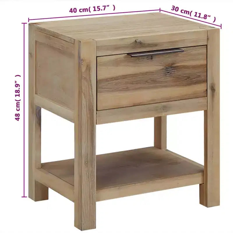 Table de chevet Bois naturel Bois d'acacia massif, MDF, placage d'acacia Petite