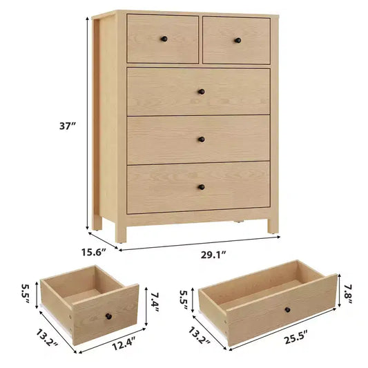 Commode 5 tiroirs Acekool, meuble de rangement vertical moderne avec tiroirs pour chambre, entrée ou bureau à domicile