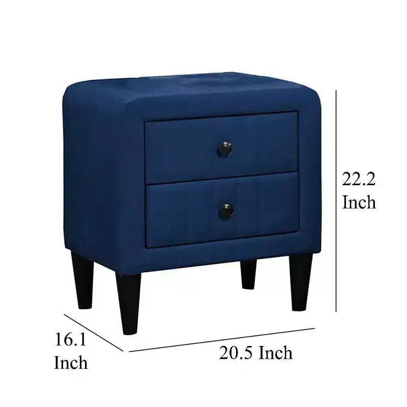 Table de chevet Royal Hampton, 2 tiroirs, 56 cm, velours bleu marine
