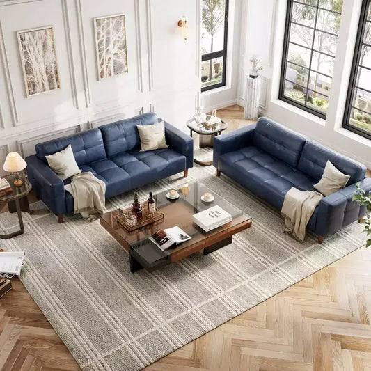 Canapé 3 places en similicuir de 83 po de large, avec sièges profonds, coussin à ressorts et 2 coussins de dossier amovibles, pour salon, chambre et bureau