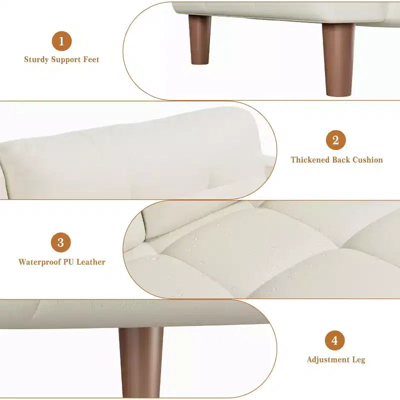 Canapé 3 places en similicuir de 83 po de large, avec sièges profonds, coussin à ressorts et 2 coussins de dossier amovibles, pour salon, chambre et bureau