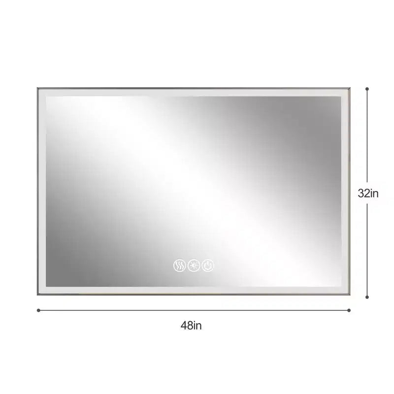 Miroir de courtoisie de salle de bain encadré en aluminium à LED, 3 couleurs, 48 x 32 pouces, avec éclairage biseauté à 45° et fonction anti-buée