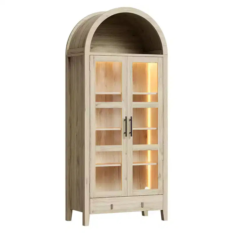 Meuble de garde-manger haut de cuisine de 71", armoire de rangement en bois avec lumières et portes en verre, vitrine polyvalente pour salon et cuisine