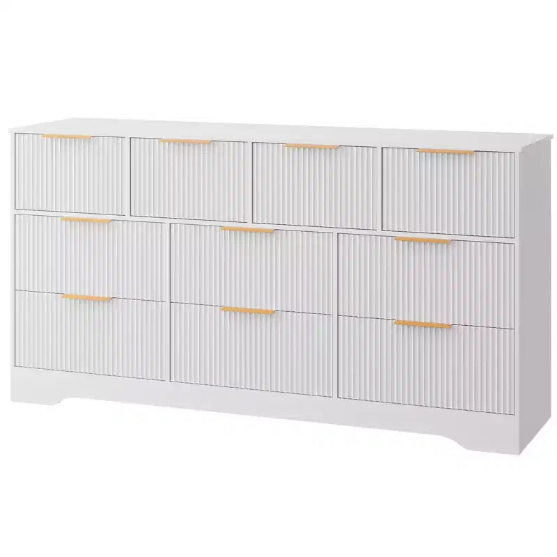 Commode cannelée pour chambre à coucher avec 10 tiroirs, commode moderne de 150 cm de large avec cadre en bois, meuble TV, organisateur de rangement de vêtements en bois