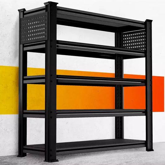 Étagères de rangement robustes BSMTEK pour garage 122 x 61 x 183 cm, étagère métallique à 5 niveaux avec tablettes solides, noires, paquet de 5