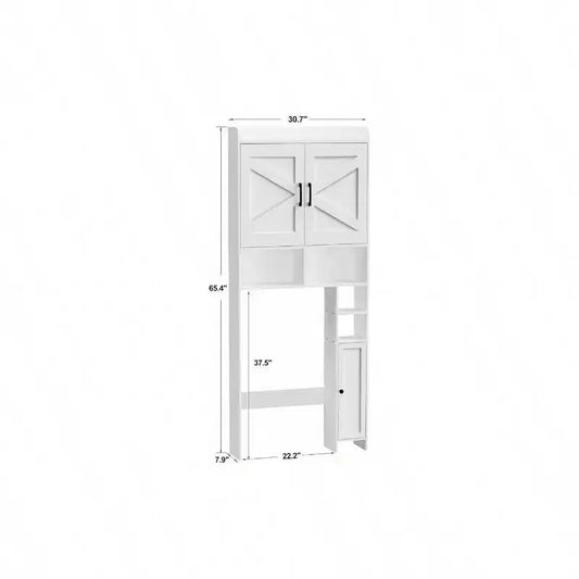 Meuble de rangement pour toilettes avec 2 portes de grange et support, blanc, étagère de salle de bain autoportante, économiseur d'espace pour salle de bain et buanderie