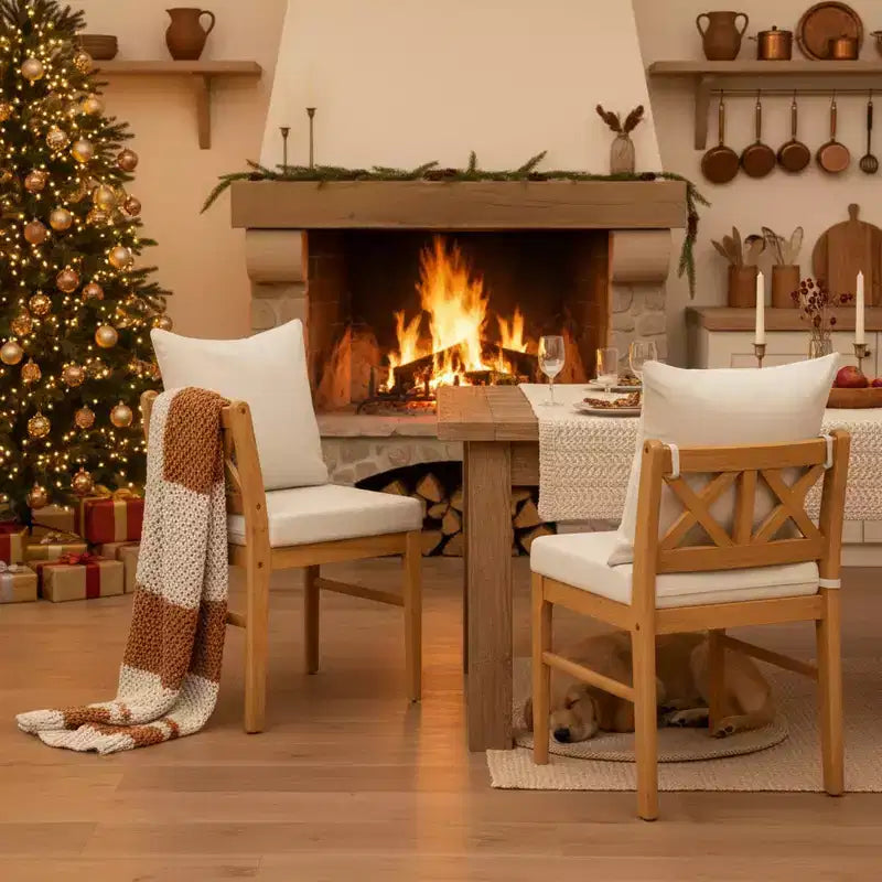 Homy Casa Lot de 2 chaises de salle à manger en bois avec coussin, chêne naturel, beige