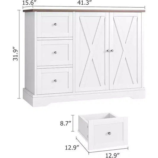 Meuble de rangement buffet avec rangement, armoire de cuisine 55, 3 tiroirs et 2 portes, meuble de bar à café avec plateau en bois d'hévéa
