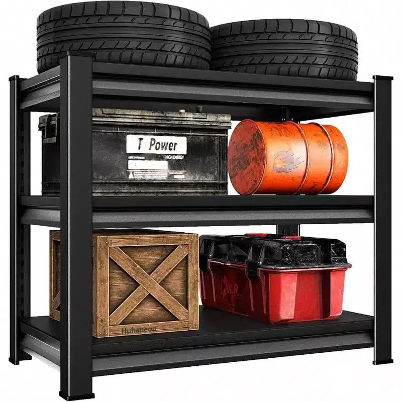 Étagères de garage 36 pouces en métal acier robuste, étagère de rangement utilitaire réglable 3 niveaux noir, capacité 1200 livres