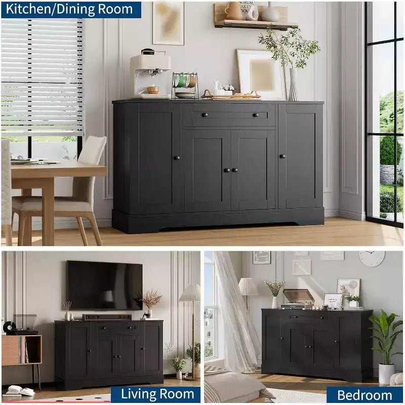 Buffet bahut, buffet de rangement à quatre portes avec portes d'armoire, meuble de rangement de cuisine et de salle à manger, bar à café polyvalent