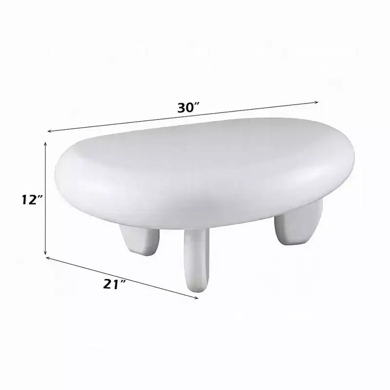 Table basse Royal Hampton, design galet asymétrique 30 pouces, blanc laqué