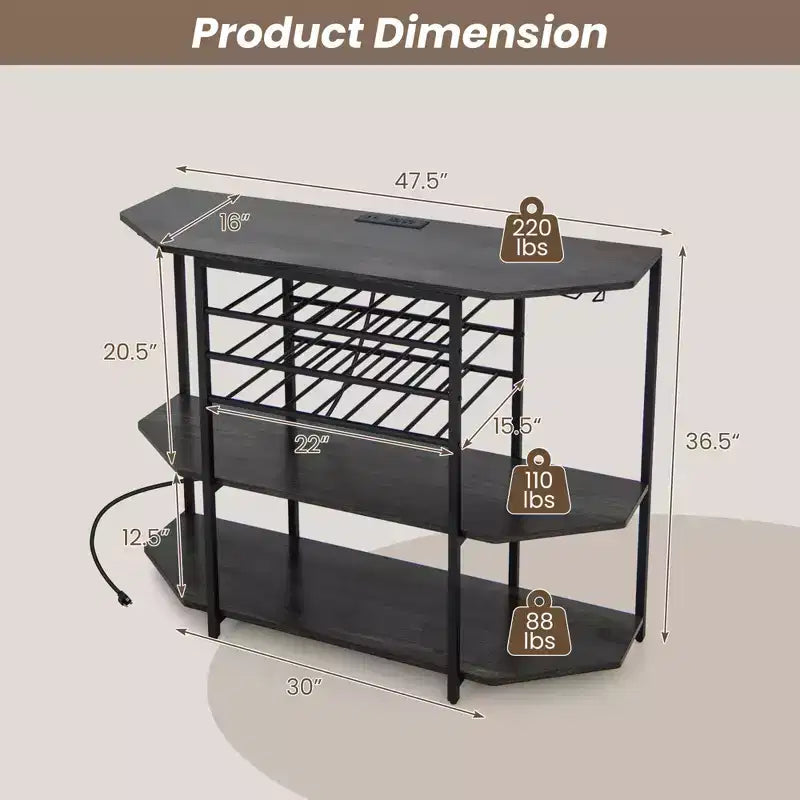 Meuble de bar Costway à 3 niveaux avec étagères de rangement, porte-verres et porte-bouteilles