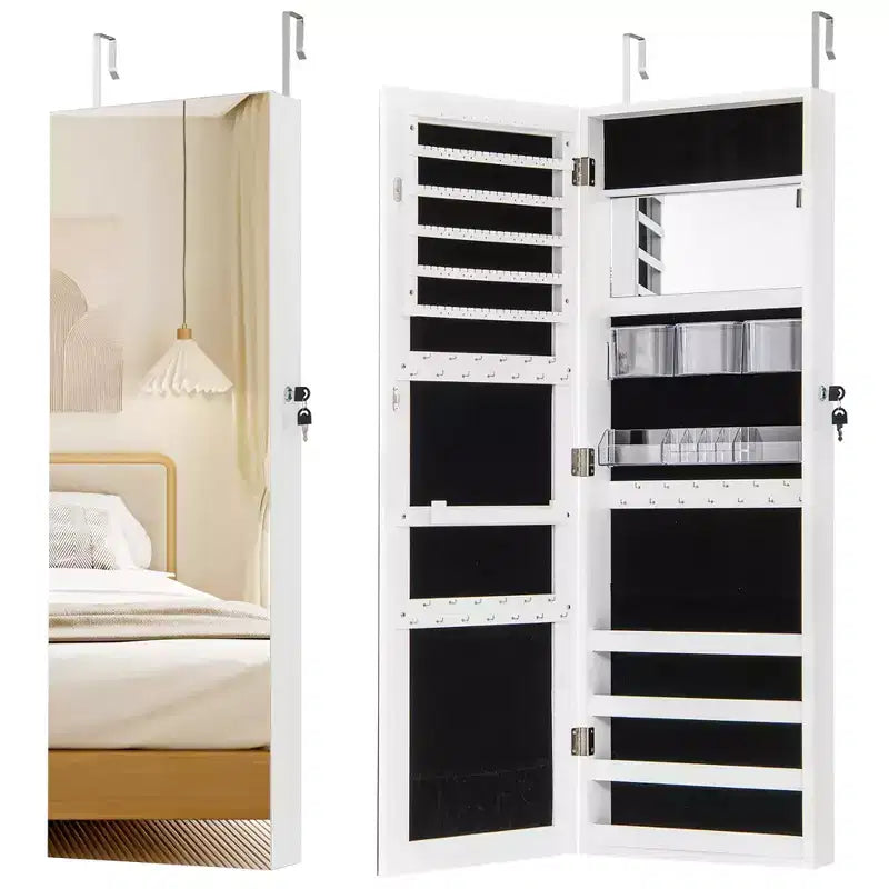 Meuble miroir à bijoux Costway 43,5 po avec miroir pleine longueur et miroir de maquillage intérieur
