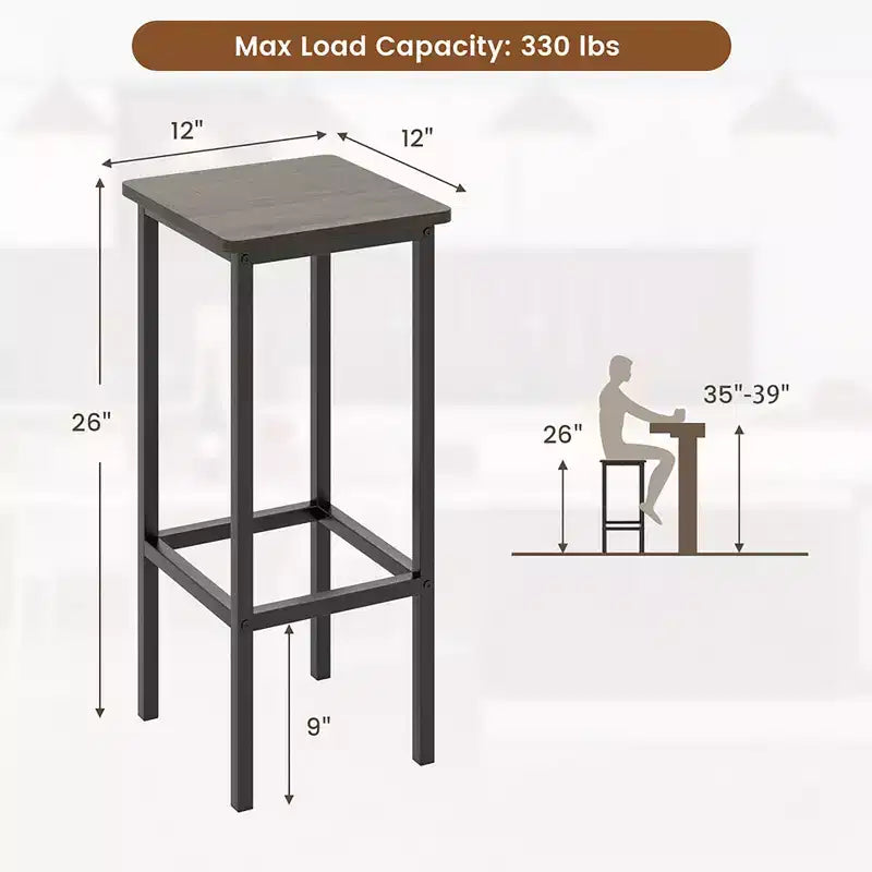 Lot de 4 tabourets de bar Costway 26 po avec repose-pieds en métal et sans dossier, hauteur de comptoir, gris