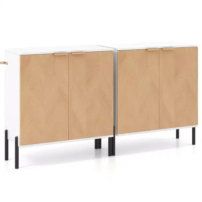 Costway Lot de 2 buffets de rangement à 2 portes avec étagère, pieds en métal et dispositifs anti-basculement