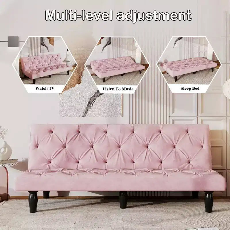 TUYOHW Canapé convertible peu encombrant de 168 cm, canapé-lit en velours avec cadre en bois robuste, causeuse réglable sur 3 positions pour salon