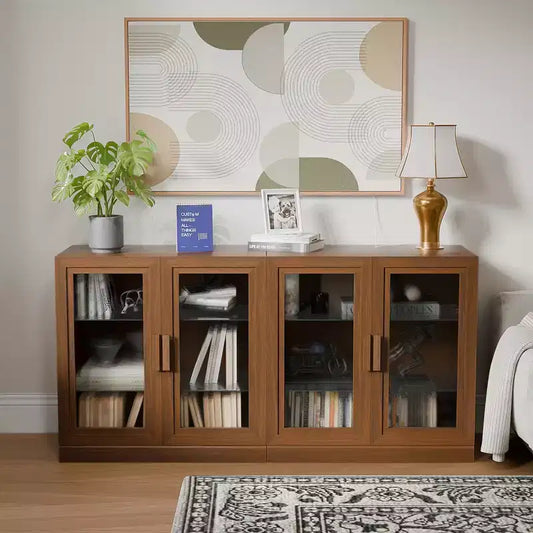 Buffet vaisselier à 3 portes vitrées avec étagères réglables - 93Lx31H